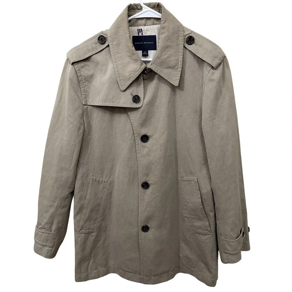 Banana Republic Mens Tan Khaki Trench Coat Button Front Jacket Size Medium